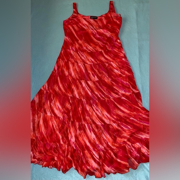 JONES NEW YORK tiered maxi tank dress red orange pink ruffle fully lined size 14 - Picture 1 of 7